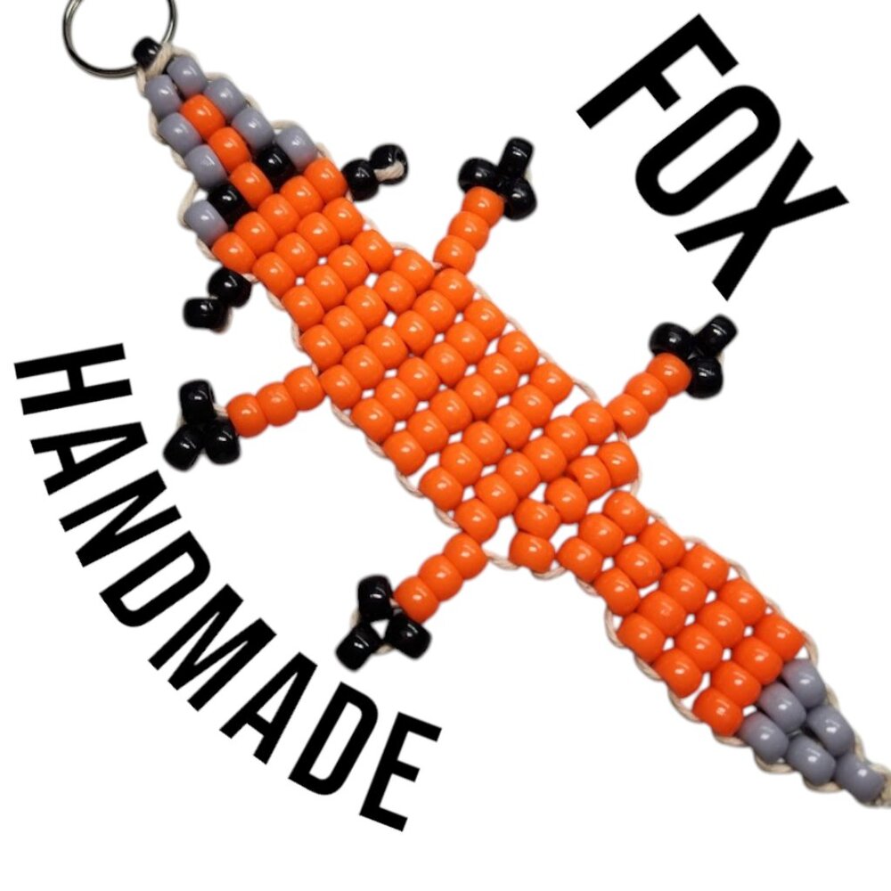 Handmade Fox Beaded Keychain Purple Pony Beads Kandi Bead Orange Hand Crafted Ma